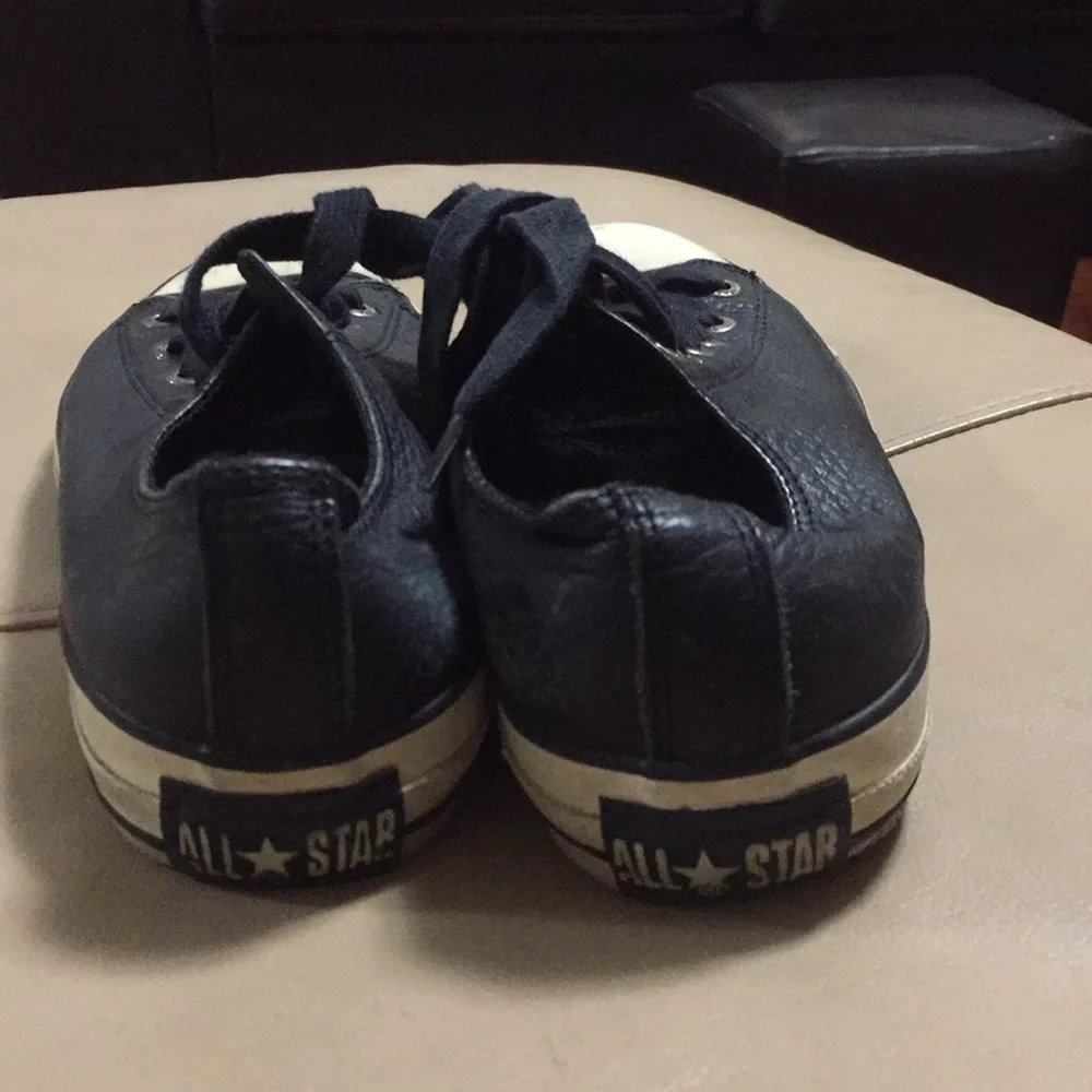 Converse Black Leather Low-Top Sneakers with White Toe Caps - Picture 3 of 7